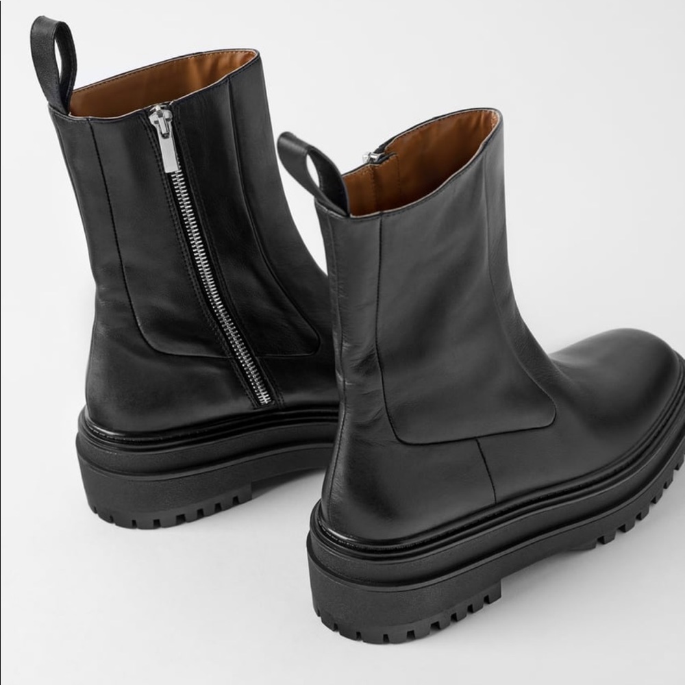 Zara low heeled leather boots